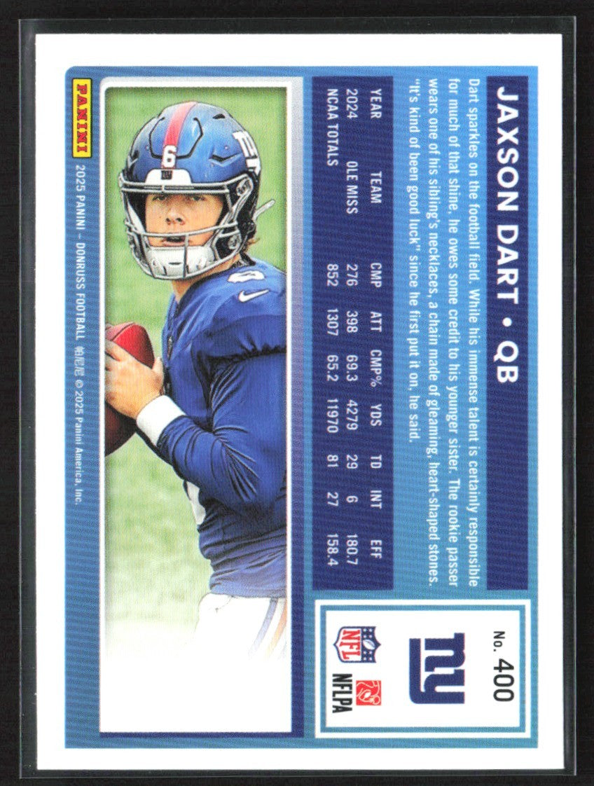Jaxson Dart 2025 Donruss RC #400 New York Giants