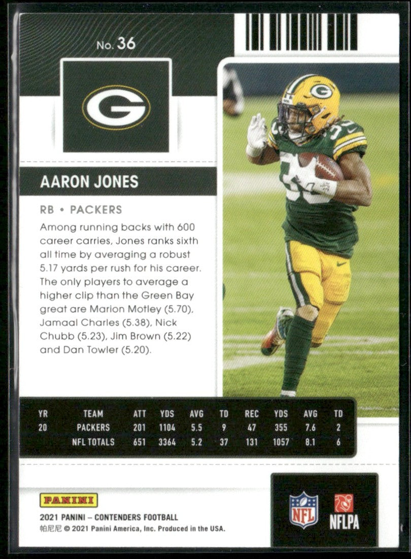 Aaron Jones 2021 Panini Contenders Playoff Ticket /199 #36 Green Bay Packers
