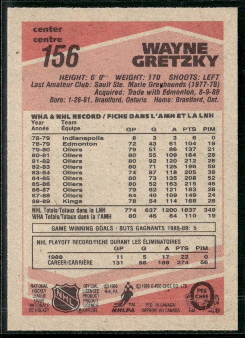 Wayne Gretzky 1989 O-Pee-Chee #156 Los Angeles Kings