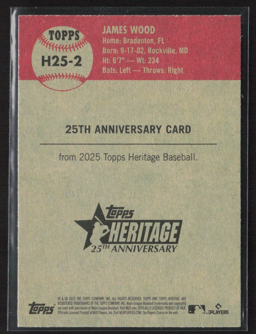 James Wood 2025 Topps Heritage 25th Anniversary RC #H25-2 Washington Nationals