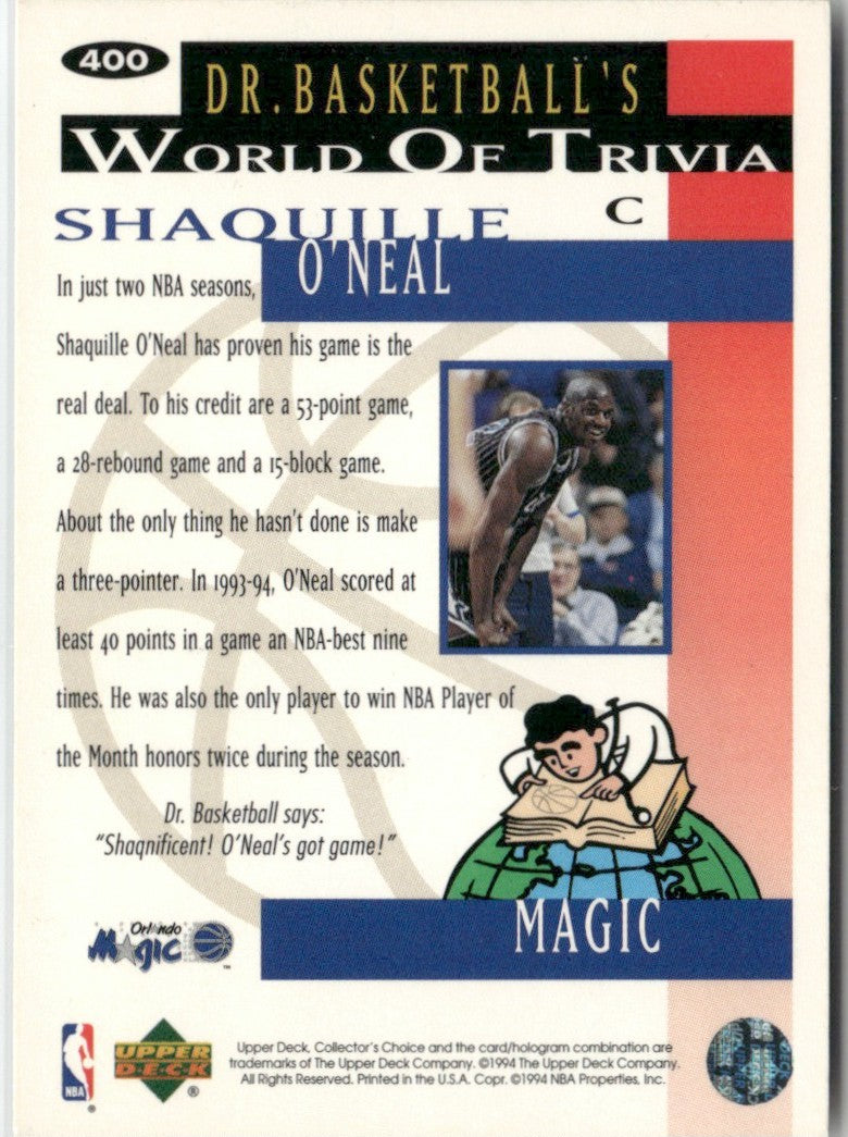 Shaquille O'Neal 1994 Collector's Choice Silver Signature #400 Orlando Magic