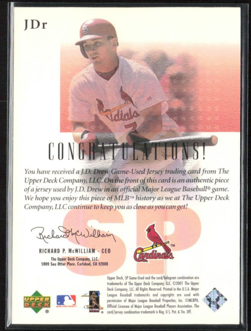 J.D. Drew 2001 SP Game Used Edition Authentic Fabric Jersey #JDR
