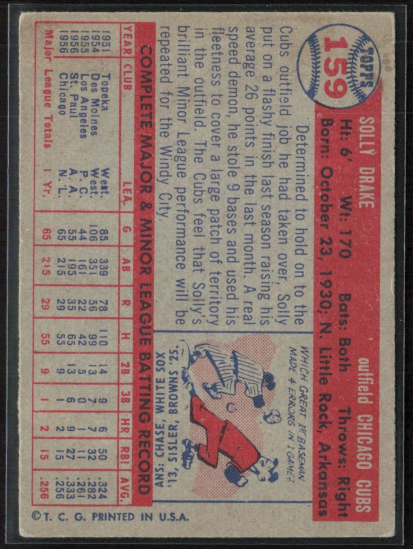 Solly Drake 1957 Topps RC #159 Chicago Cubs