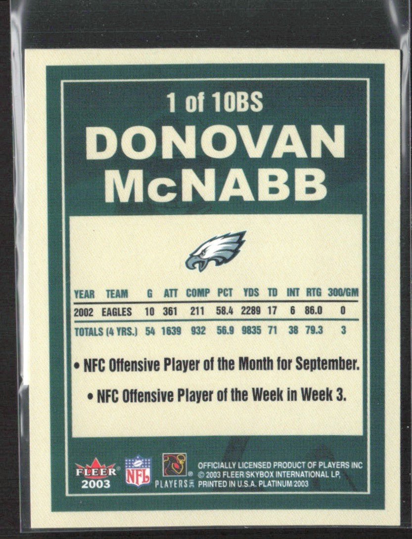 Donovan McNabb 2003 Fleer Big Signs #1 Philadelphia Eagles
