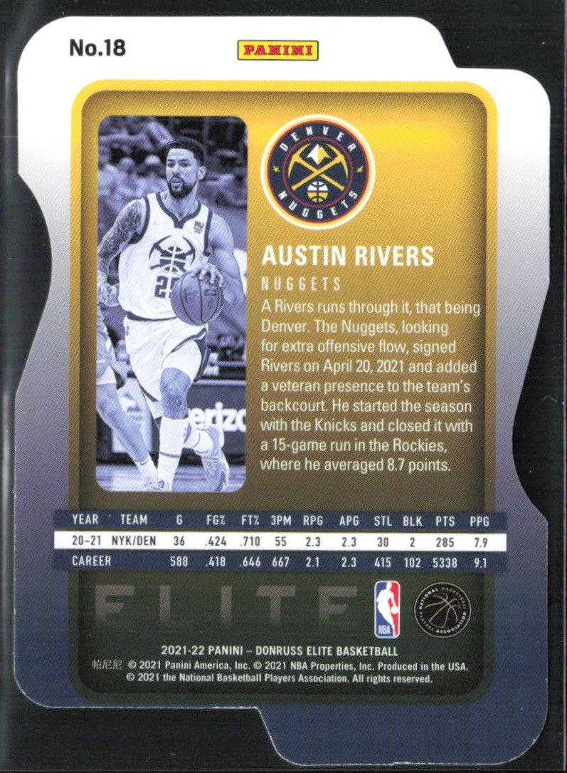 Austin Rivers 2021 Donruss Elite Aspirations /75 #18 Denver Nuggets