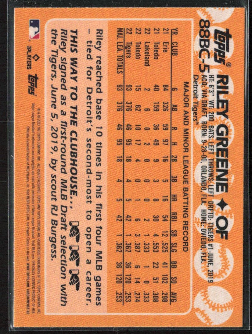 Riley Greene 2023 Topps 1988 Design RC #88BC-5 Detroit Tigers
