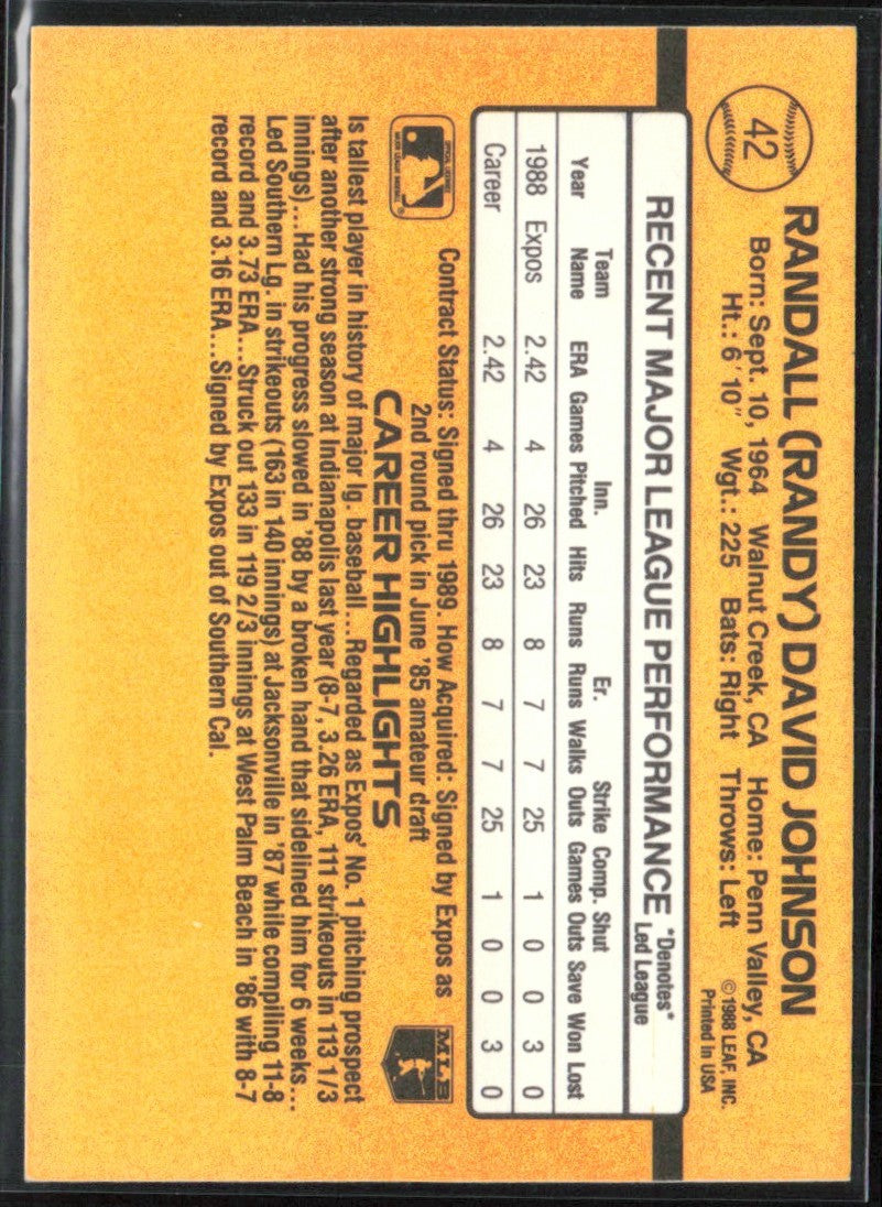 Randy Johnson 1989 Donruss RC #42 Montreal Expos