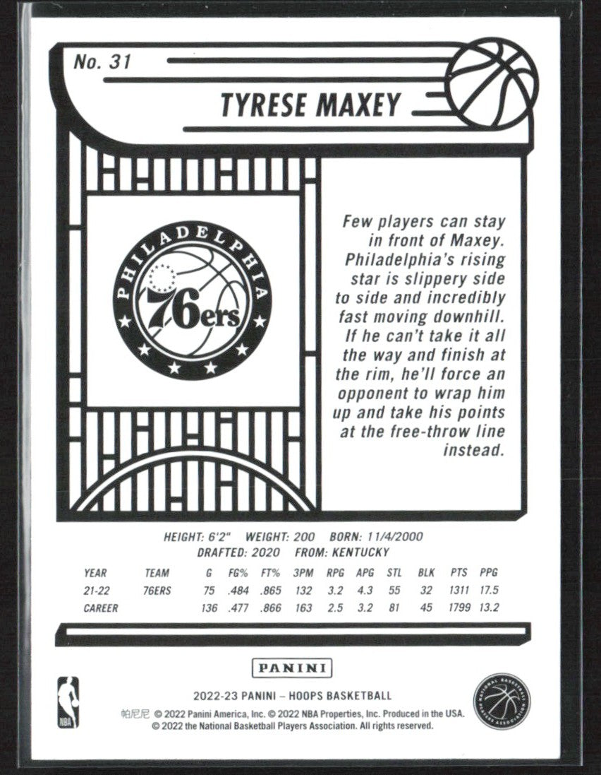 Tyrese Maxey 2022 Panini NBA Hoops Teal Explosion #31 Philadelphia 76ers