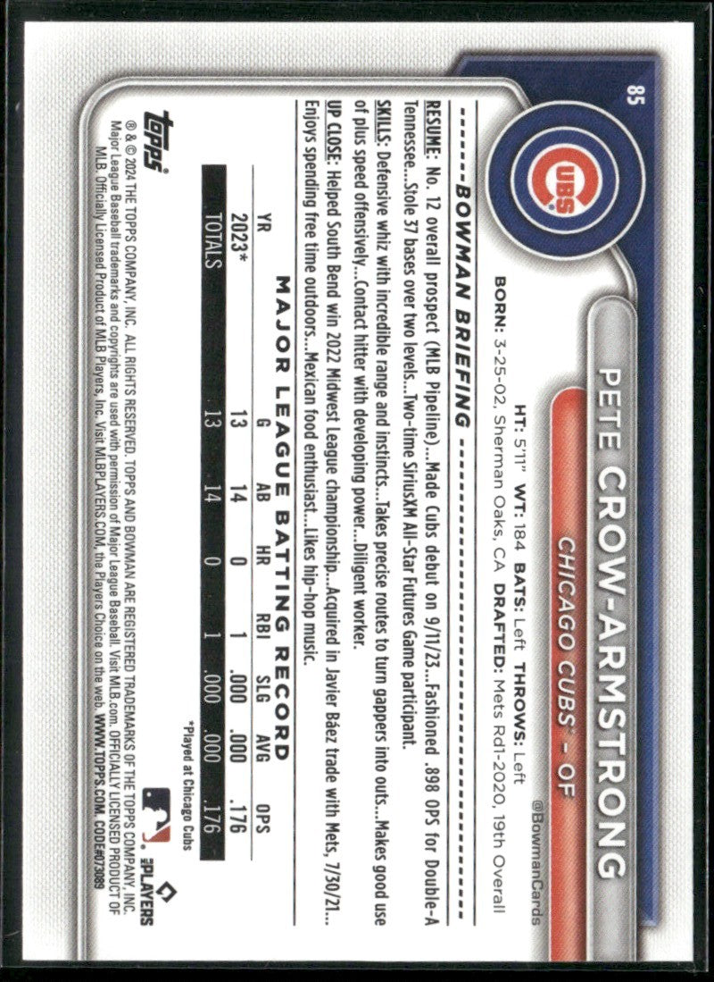 Pete Crow-Armstrong 2024 Bowman RC #85 Chicago Cubs