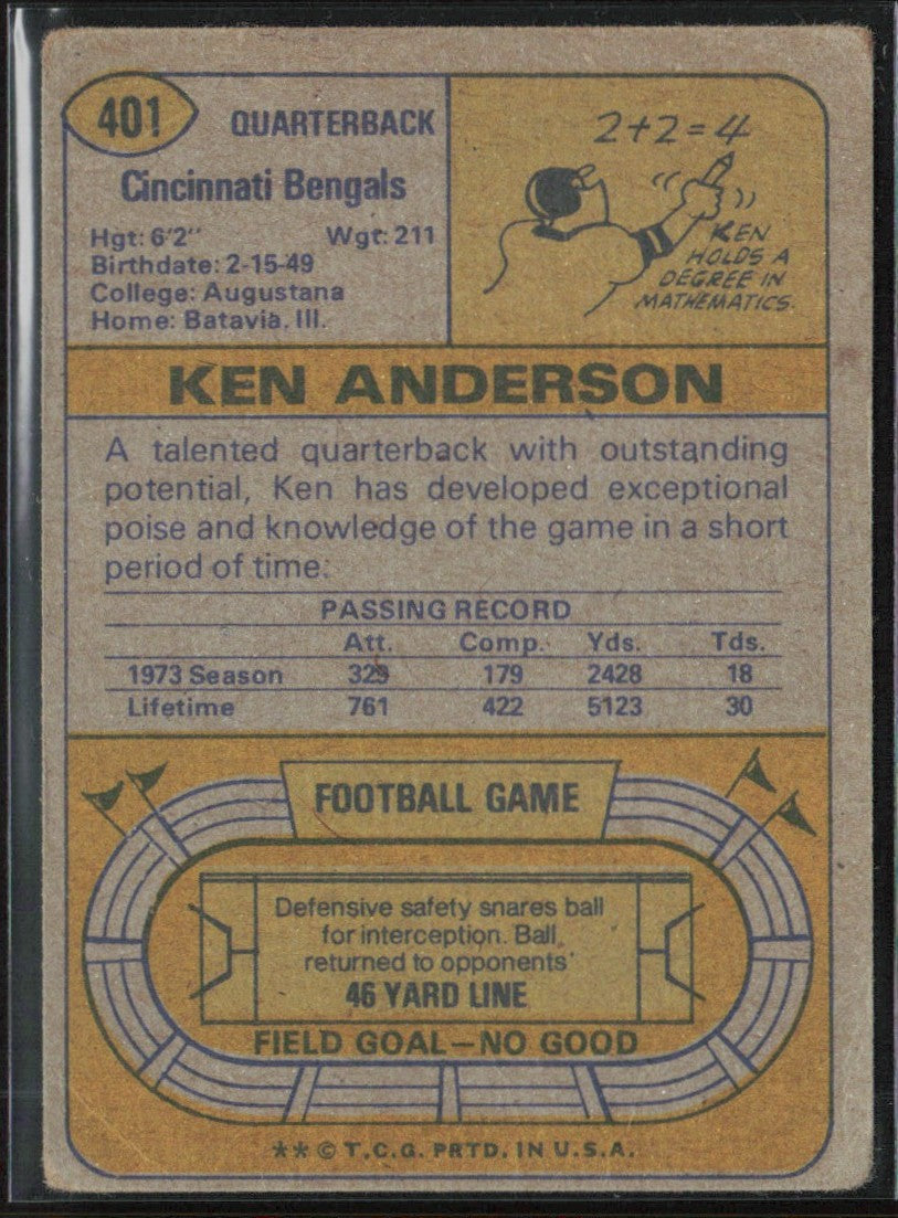 Ken Anderson 1974 Topps #401 Cincinnati Bengals
