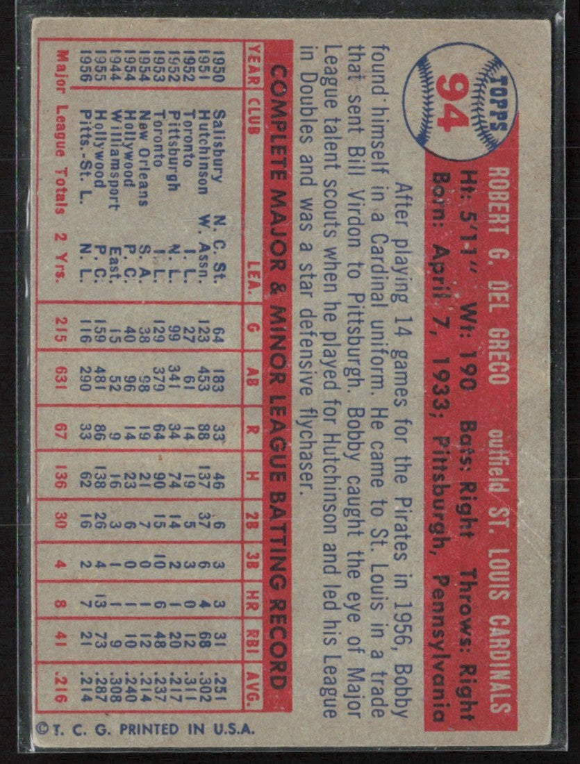 Bobby Del Greco 1957 Topps #94 St. Louis Cardinals