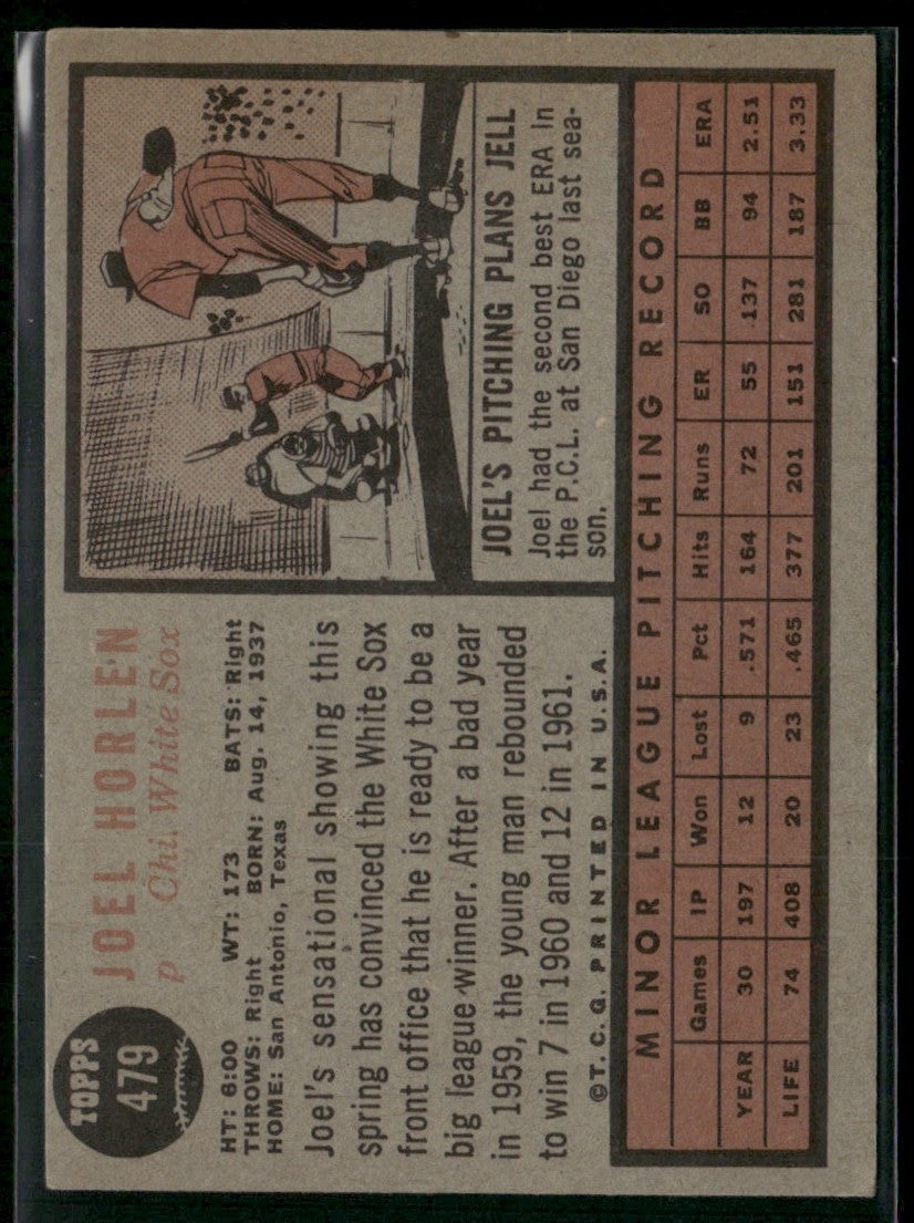 Joel Horlen 1962 Topps RC #479 Chicago White Sox