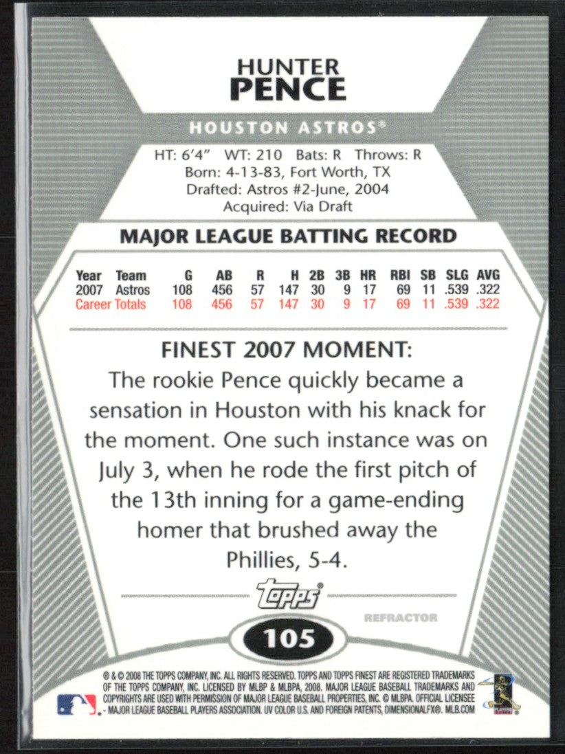 Hunter Pence 2008 Topps Finest Refractor #105 Houston Astros