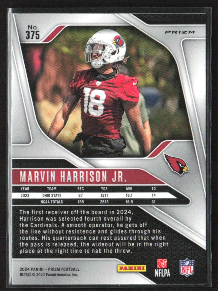 Marvin Harrison Jr. 2024 Panini Prizm Lazer RC #375 Arizona Cardinals