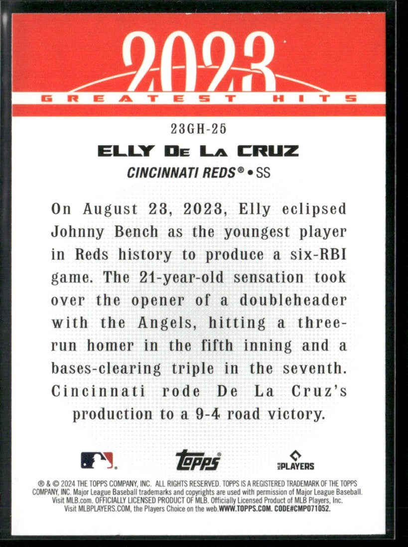 Elly De La Cruz 2024 Topps 2023 Greatest Hits RC #23GH-25 Cincinnati Reds
