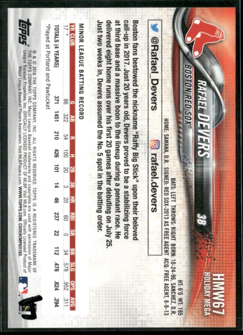 Rafael Devers 2018 Topps Holiday RC #HMW67 Boston Red Sox