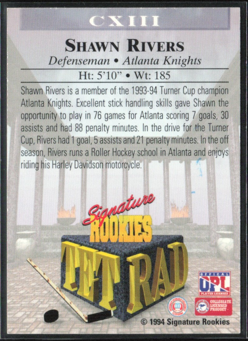 Shawn Rivers 1994 Signature Rookies TetRad AUTO /7750 #CXIII Atlanta Knights