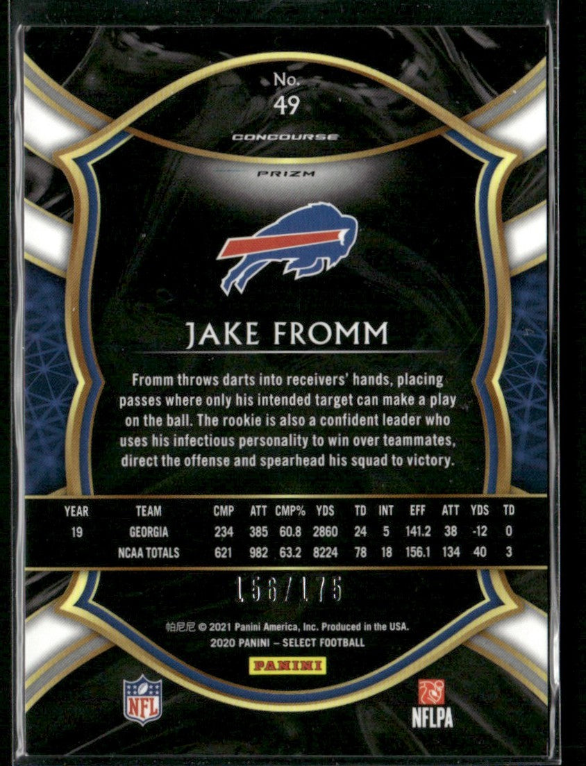Jake Fromm 2020 Panini Select Concourse Blue Prizm RC /175 #49 Buffalo Bills