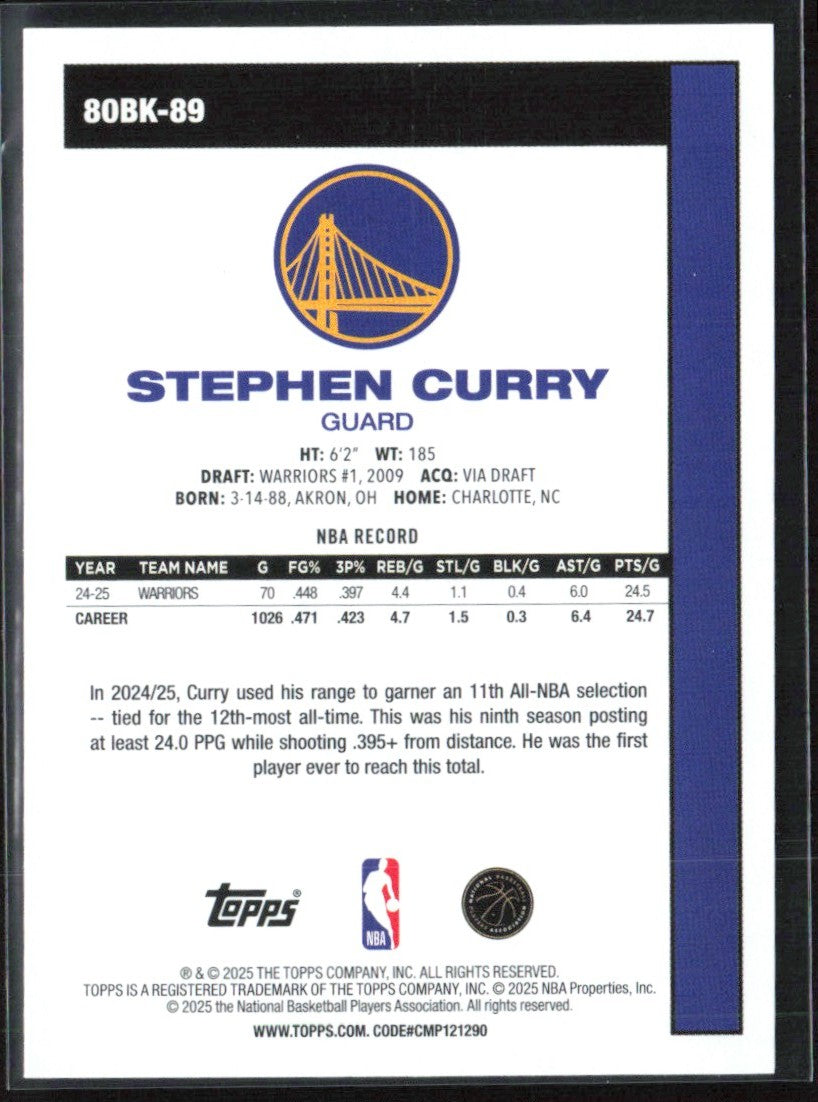 Stephen Curry 2025 Topps '80-81 #80BK-89 Golden State Warriors