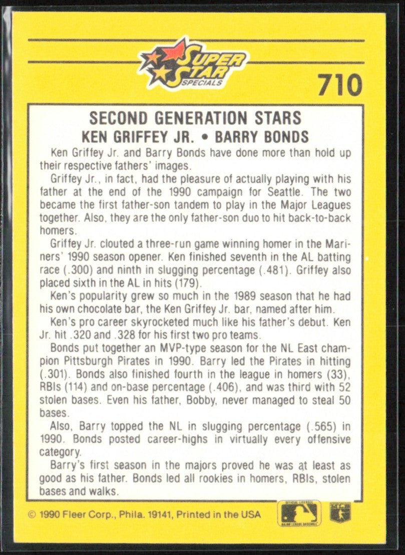 Ken Griffey Jr./Barry Bonds 1991 Fleer #710 Seattle Mariners/Pittsburgh Pirates