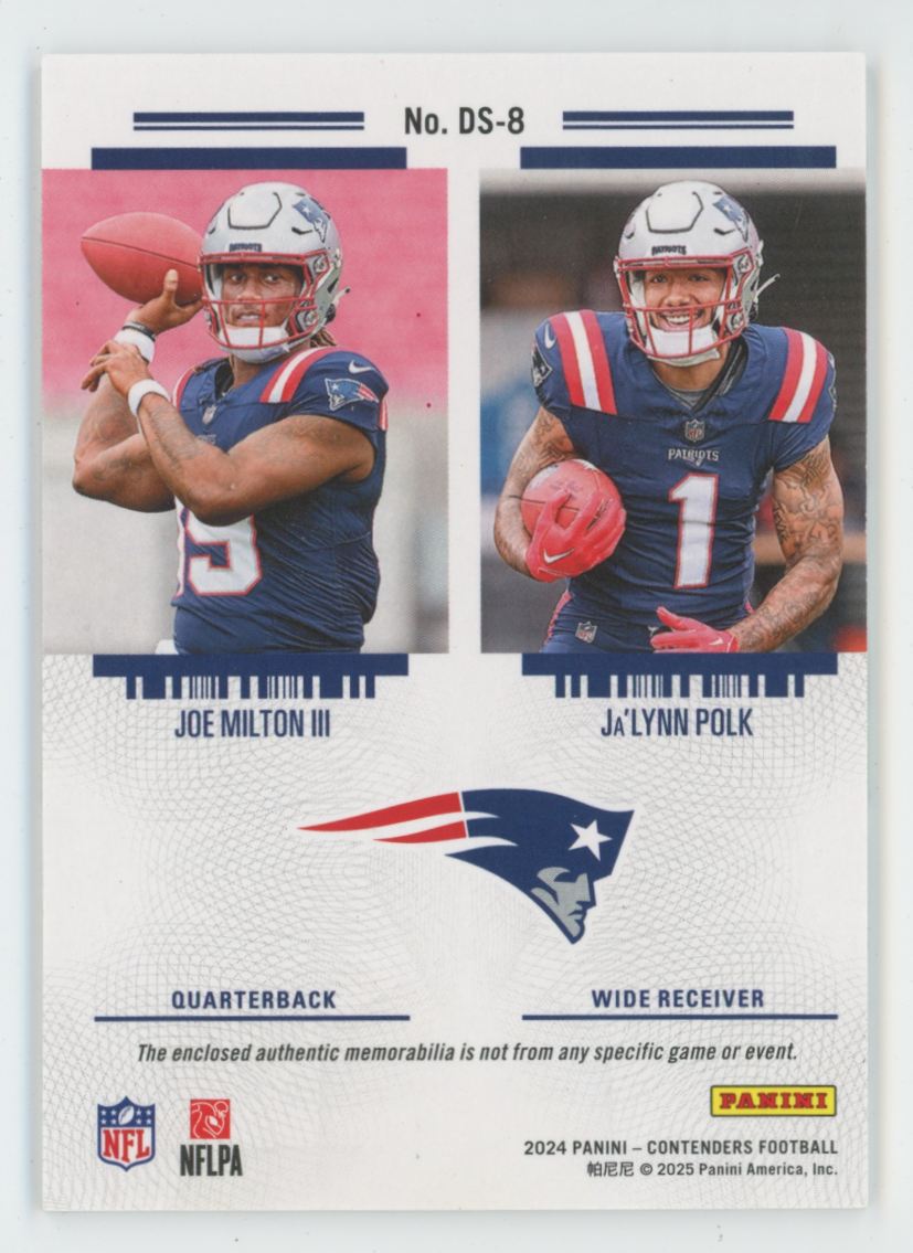 Ja'Lynn Polk / Joe Milton 2024 Panini Contenders Rookie Ticket Jersey #DS-8