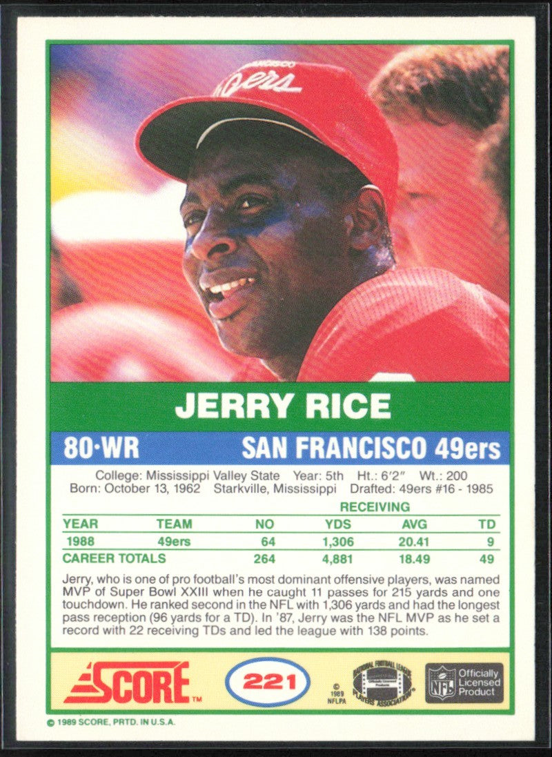 Jerry Rice 1989 Score #221 San Francisco 49ers