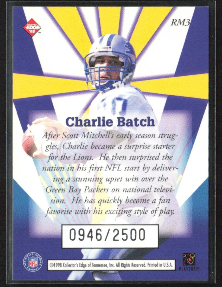 Charlie Batch 1998 Collector's Edge Masters RC /2500 #RM3 Detroit Lions
