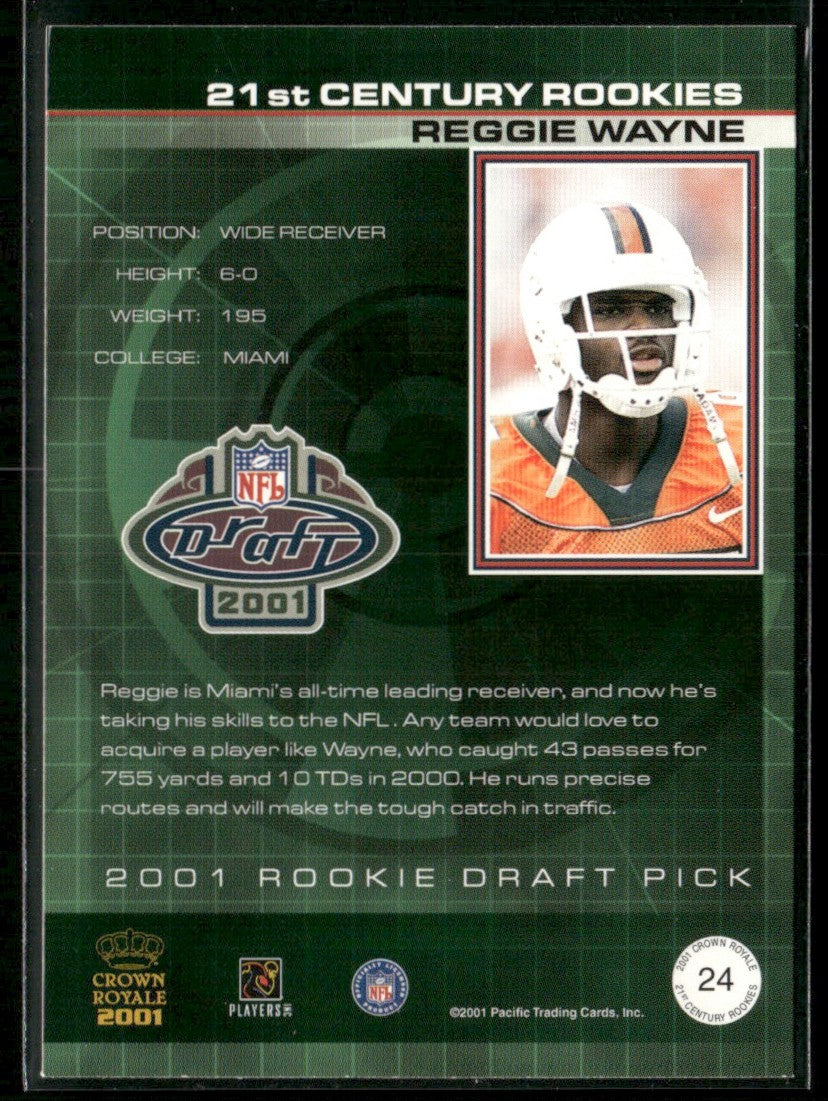 Reggie Wayne 2001 Pacific Crown Royale 21st Century Rookies #24 Miami Hurricanes