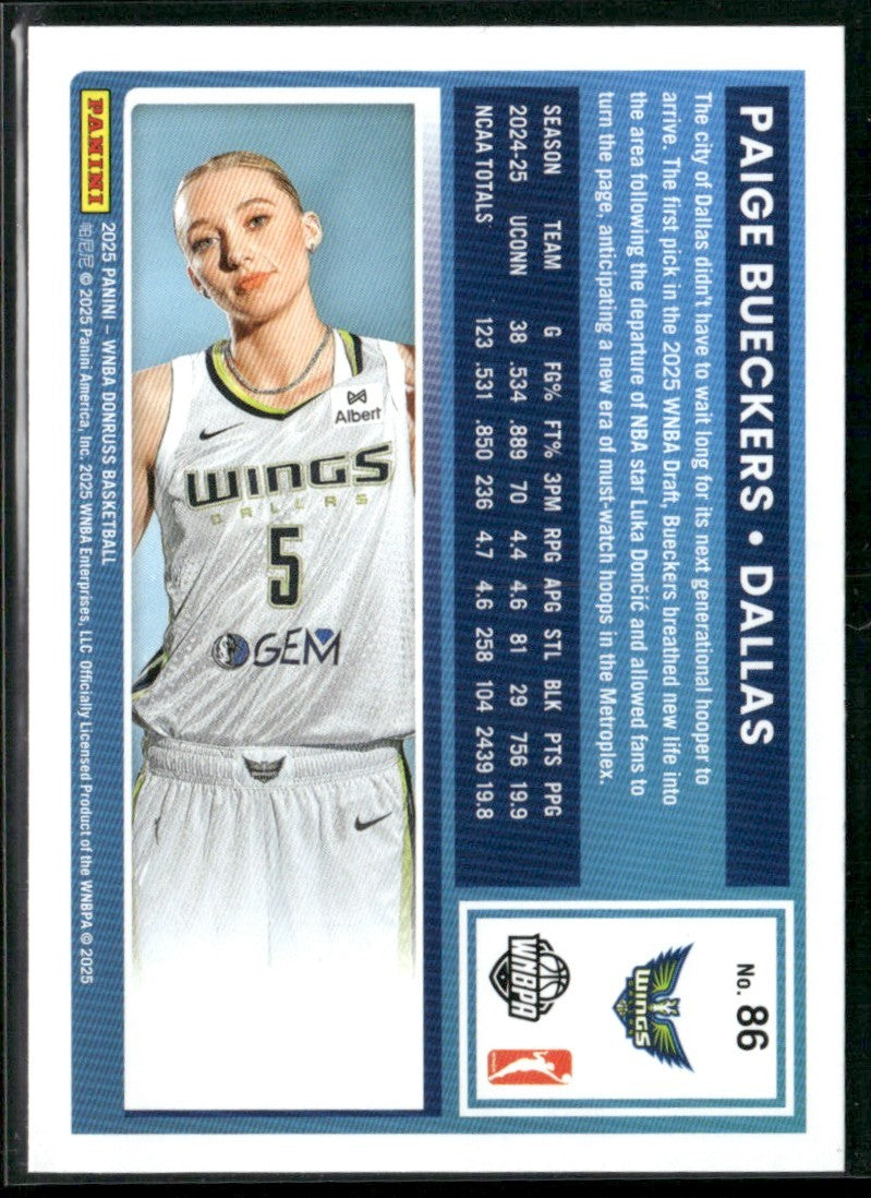 Paige Bueckers 2025 Donruss RC #86 Dallas Wings