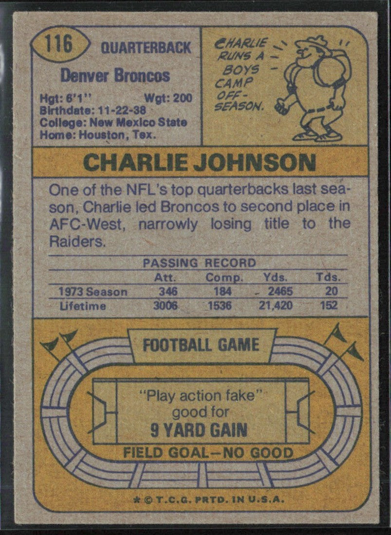 Charlie Johnson 1974 Topps #116 Denver Broncos