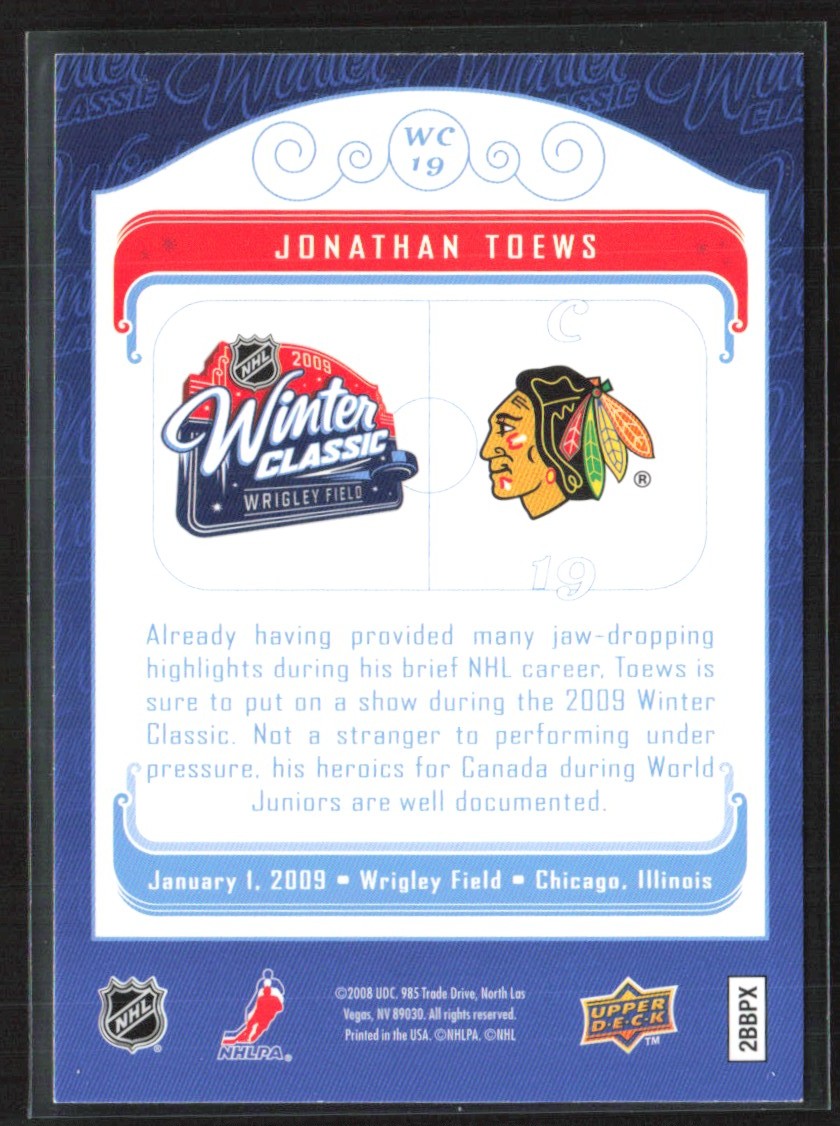 Jonathan Toews 2008 Upper Deck Winter Classic #WC19 Chicago Blackhawks