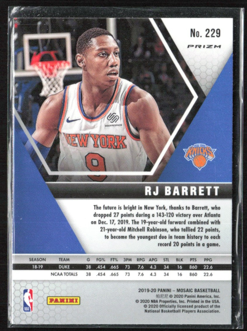 RJ Barrett 2019 Panini Mosaic Green RC #229 New York Knicks