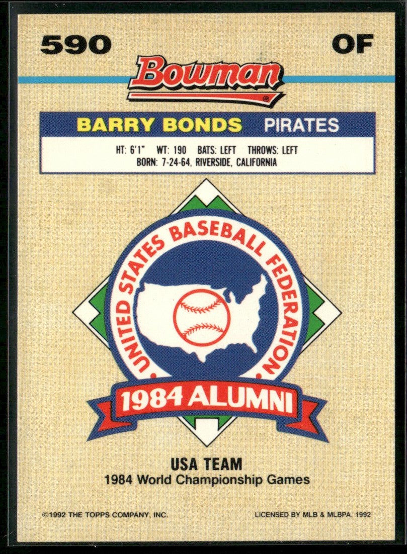 Barry Bonds 1992 Bowman #590 Pittsburgh Pirates