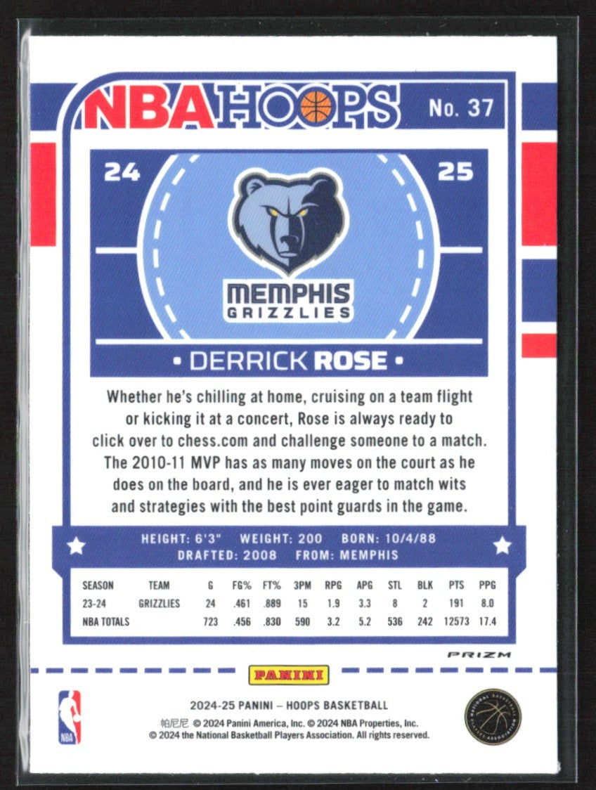 Derrick Rose 2024 Panini NBA Hoops Premium Purple Winter Prizm #37