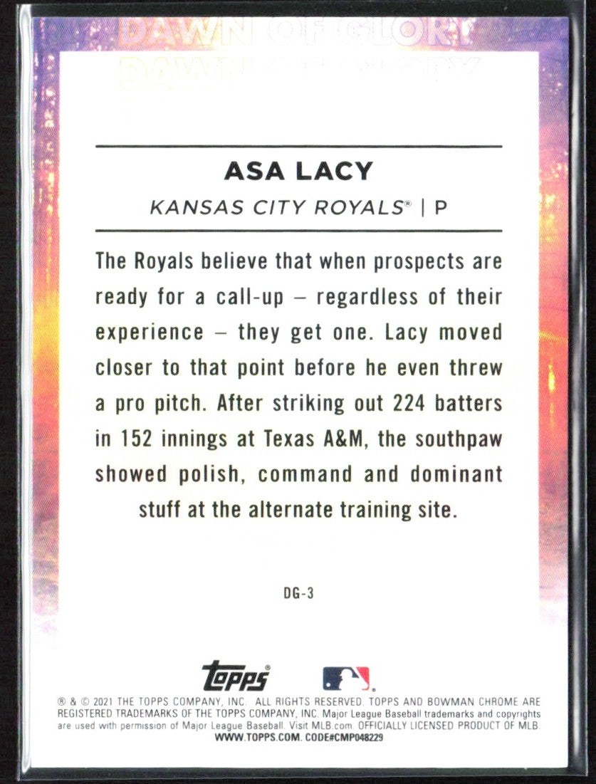 Asa Lacy 2021 Bowman Chrome Dawn of Glory Green Mojo /99 #FMFA-AL