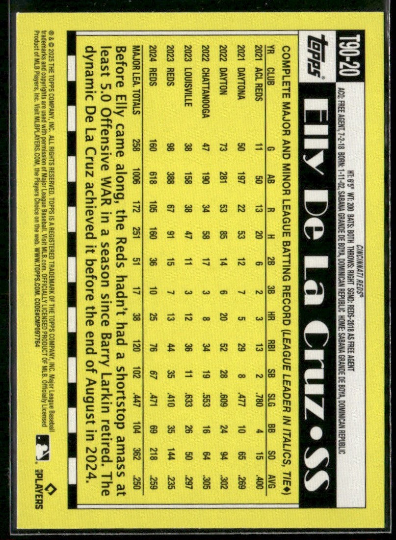 Elly De La Cruz 2025 Topps 1990 #T90-20 Cincinnati Reds
