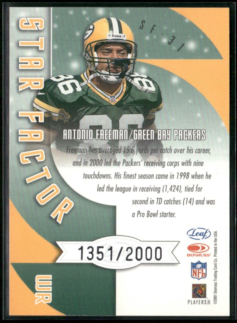Antonio Freeman 2001 Quantum Leaf Star Factor /2000 #SF-31 Green Bay Packers