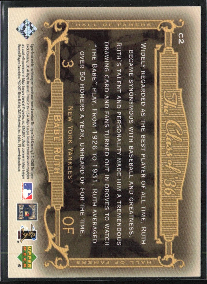 Babe Ruth 2001 Upper Deck Hall of Famers Class '36 #C2 New York Yankees