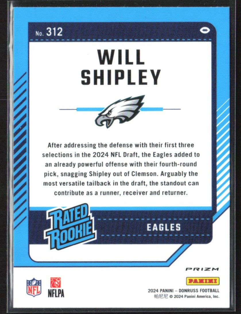 Will Shipley 2024 Donruss Optic Preview Red Pandora RC #312 Philadelphia Eagles
