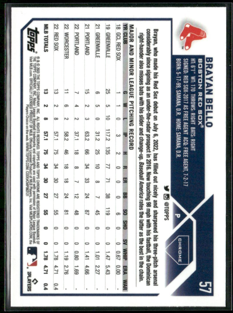 Brayan Bello 2023 Topps Chrome RC #57 Boston Red Sox