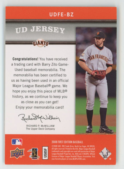 Barry Zito 2008 Upper Deck UD Jersey #UDFE-BZ San Francisco Giants