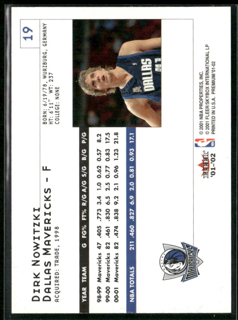 Dirk Nowitzki 2001 Fleer Premium #19 Dallas Mavericks