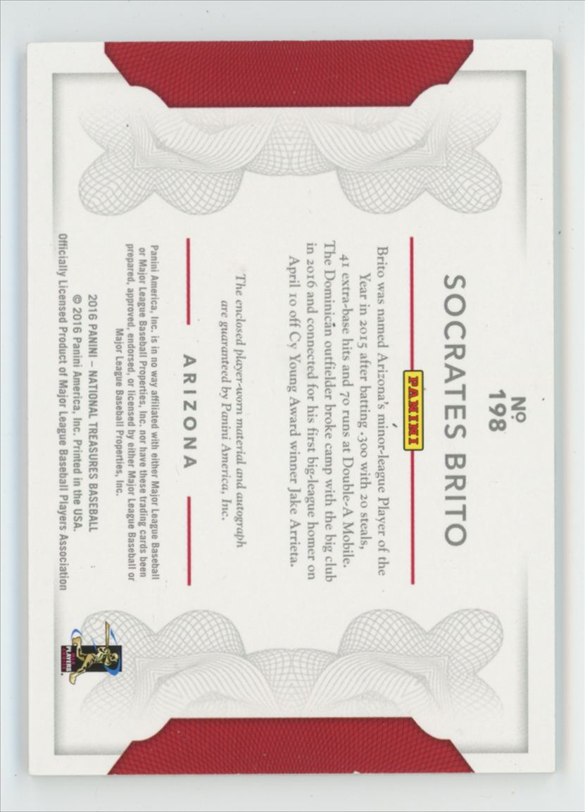 Socrates Brito 2016 Panini National Treasures RC AUTO /99 Jersey #198