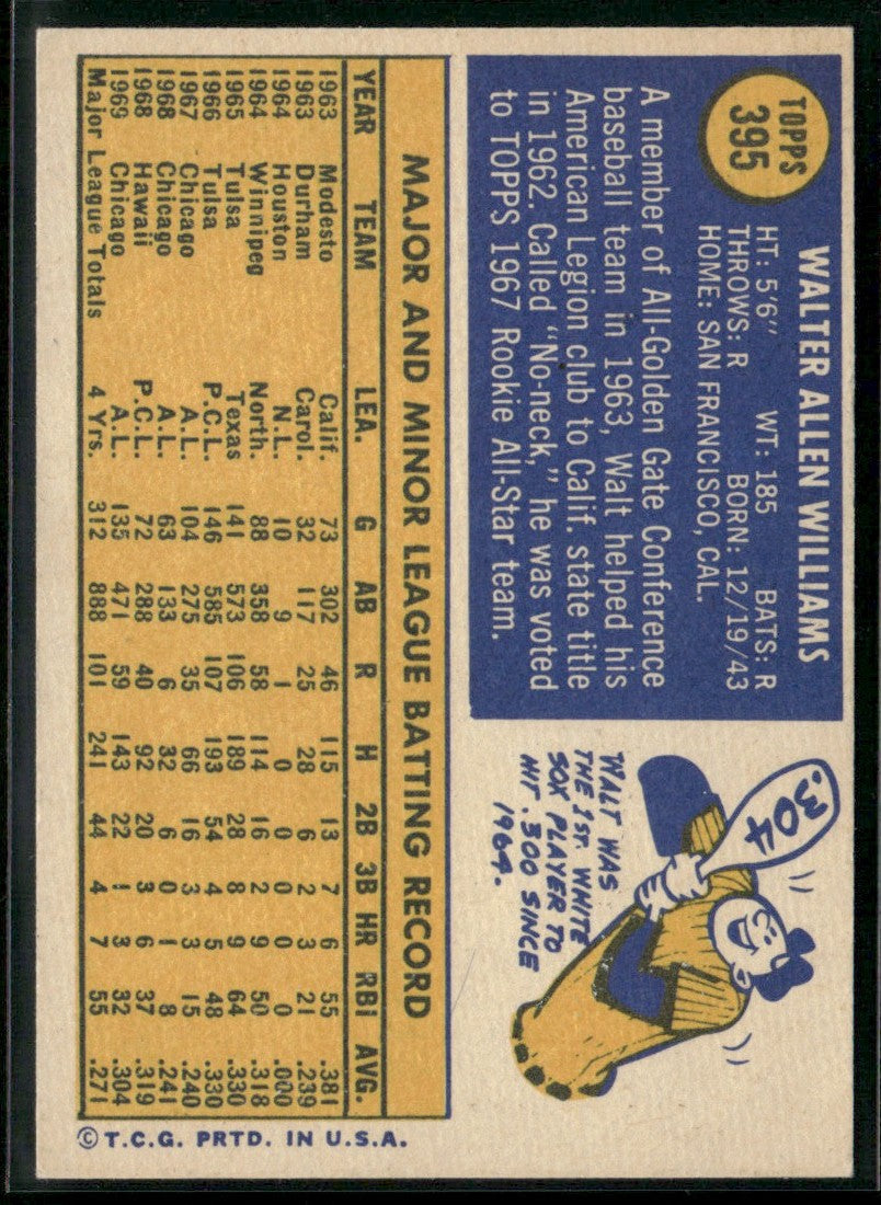 Walt Williams 1970 Topps #395 Chicago White Sox