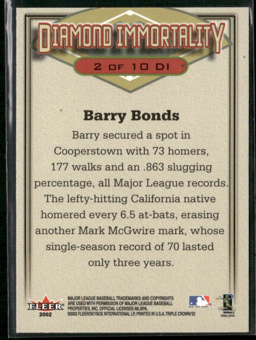 Barry Bonds 2002 Fleer Triple Crown Diamond Immortality #2 San Francisco Giants