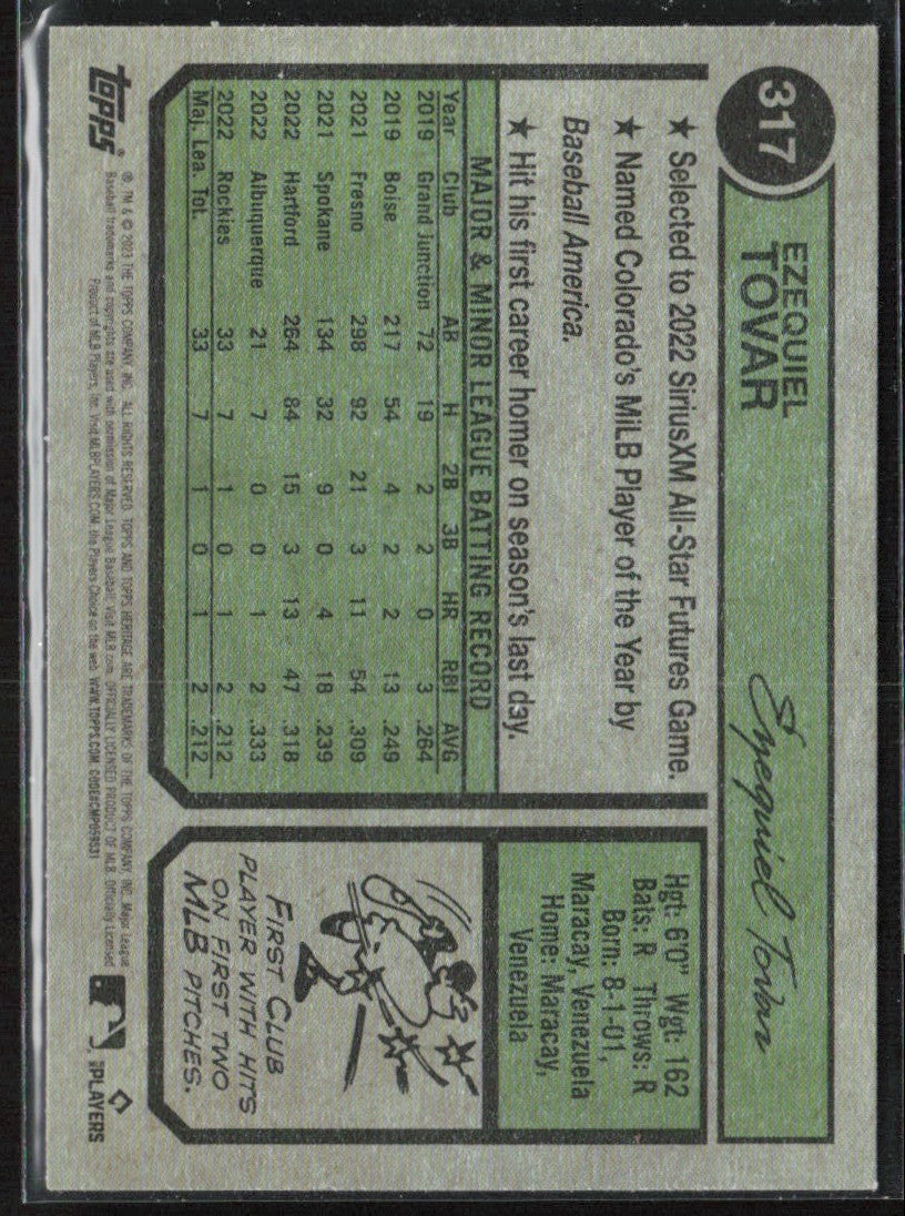 Ezequiel Tovar 2023 Topps Heritage RC #317 Colorado Rockies