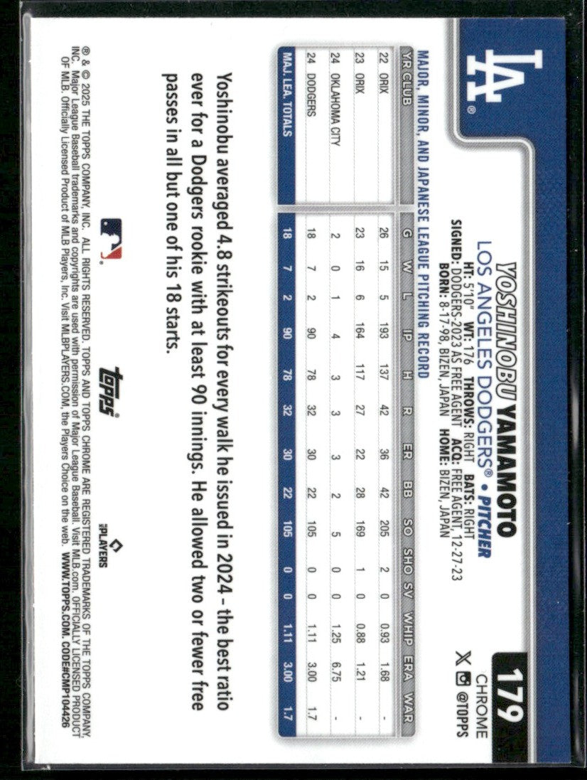 Yoshinobu Yamamoto 2025 Topps Chrome Raywave Refractor #179 Los Angeles Dodgers