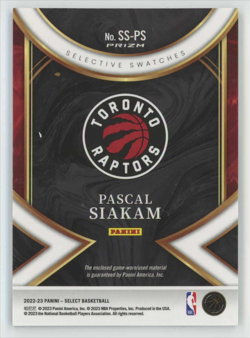 Pascal Siakam 2022 Panini Select Selective Swatches #SS-PS Toronto Raptors