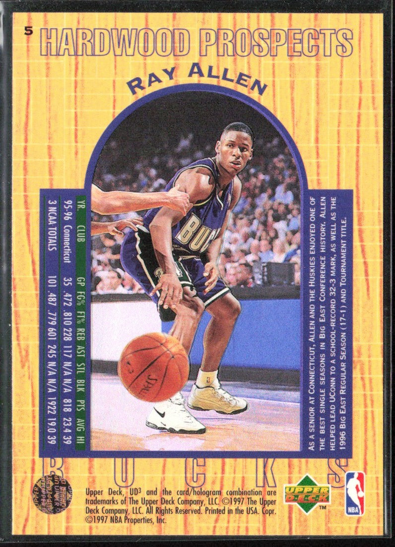 Ray Allen 1997 UD3 Hardwood Prospects RC #5 Milwaukee Bucks