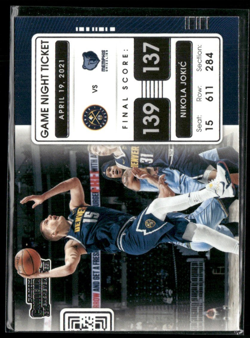 Nikola Jokic 2021 Panini Contenders Game Night Ticket #16 Denver Nuggets